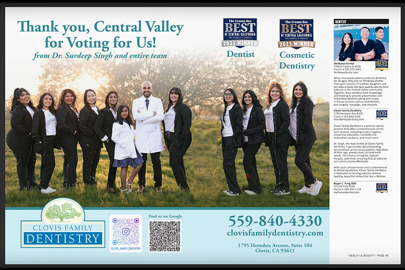 Surdeep Singh, DDS is The Fresno Bee Best of Central California People's Choice Winner of 2023